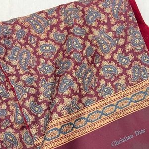 Vintage Christian Dior Red Paisley Silk Wool Scarf